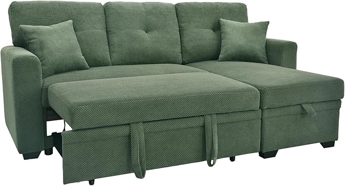 L Shaped Sectional Couch with Storage and Pull Out Bed, 3 Seater Sleeper Sofas