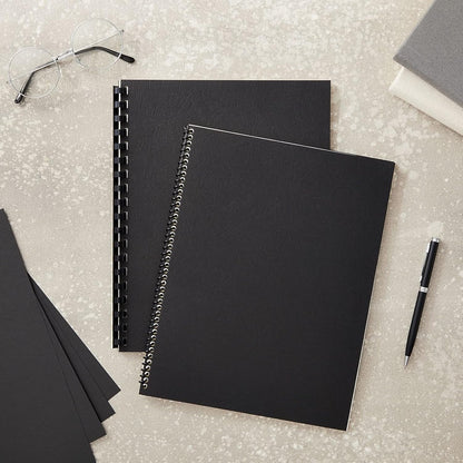 Juvale 100-Pack Black 13 Mil Presentation Binding Covers and Backs - 230g Letter Size Quality Leather Grain Paper for Business Reports, Office, School, & Spiral Binding Machine (8.5 x 11 In)