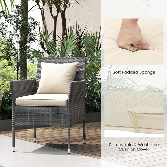 Tangkula 3-Piece Patio Furniture Set, PE Wicker Conversation Bistro Set w/A