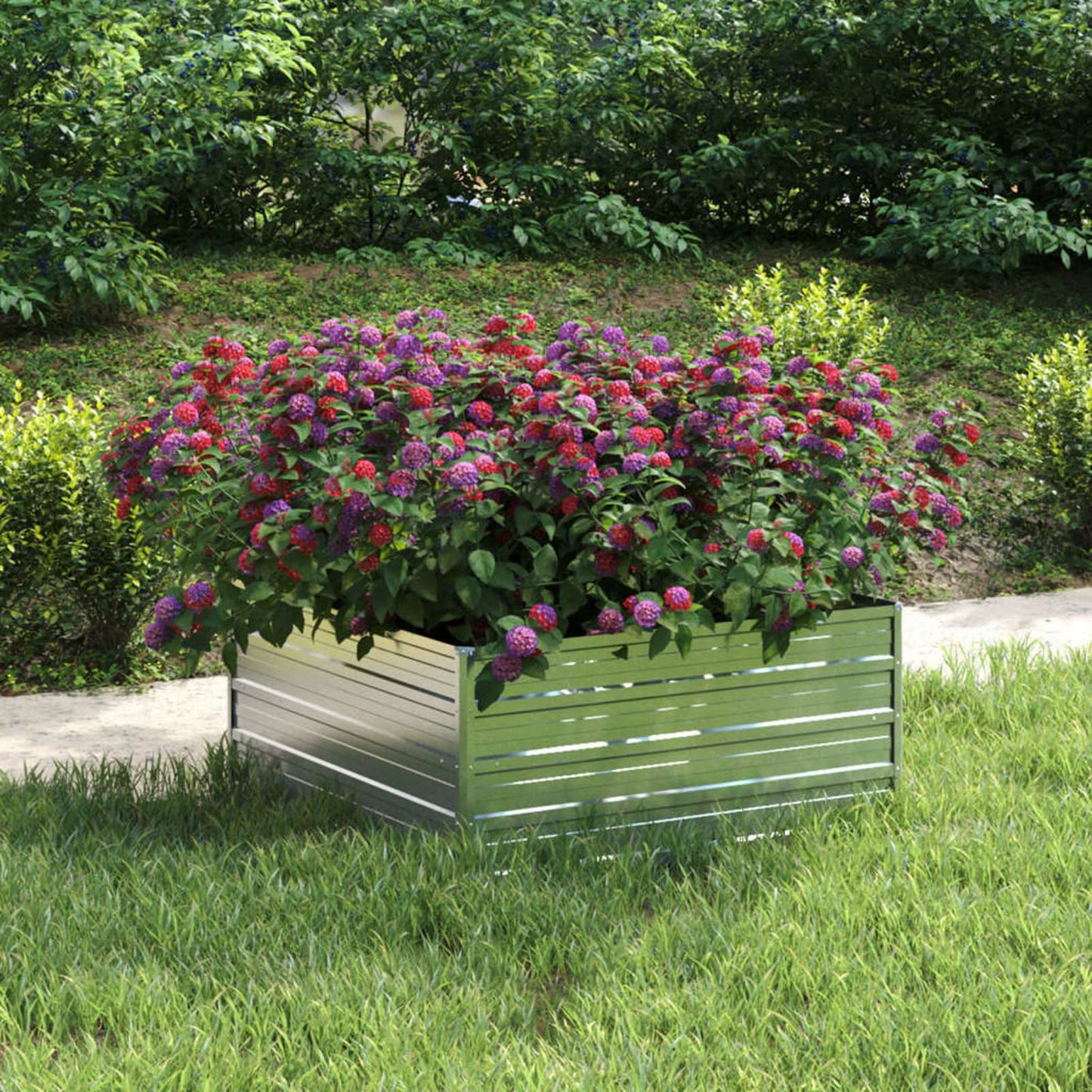Homgoday Raised Bed Metal Garden Raised Bed Planter Flower Box Plant Bed Vegetable Bed Cold Frame Raised Bed for Garden Balcony 100 x 100 x 45 cm Galvanised Steel Silver