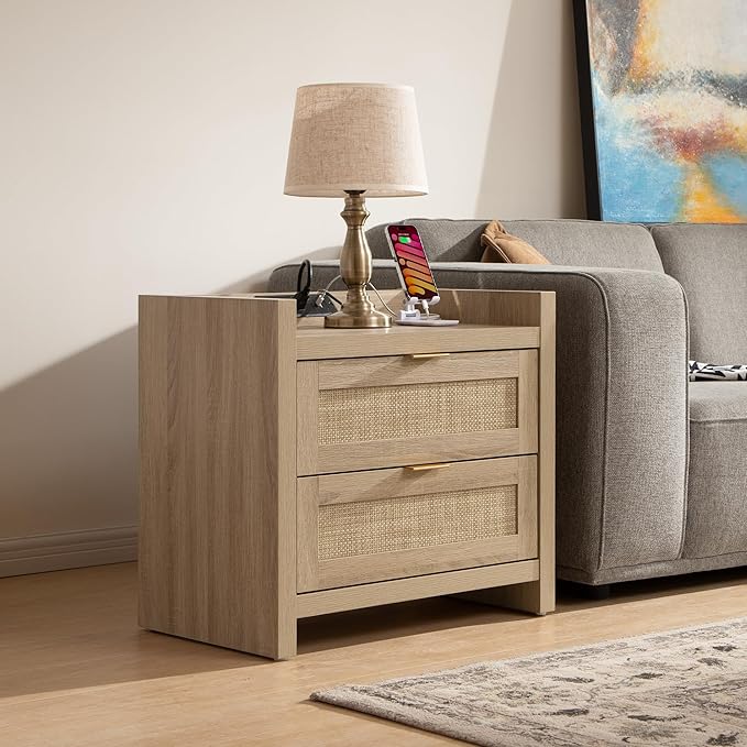 SICOTAS Rattan Nightstand Bedside Table