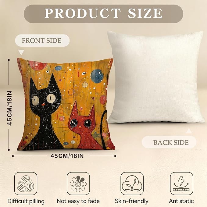 OBSEDE Black Cat Abstract Art Decorative Throw Pillow Covers 18 × 18 in