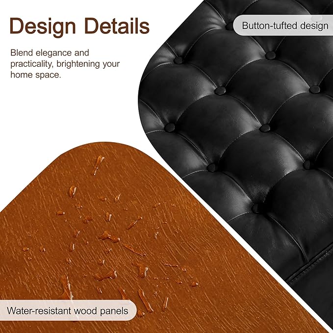 WUTUTUEE 24" Faux Leather Square Storage Ottoman