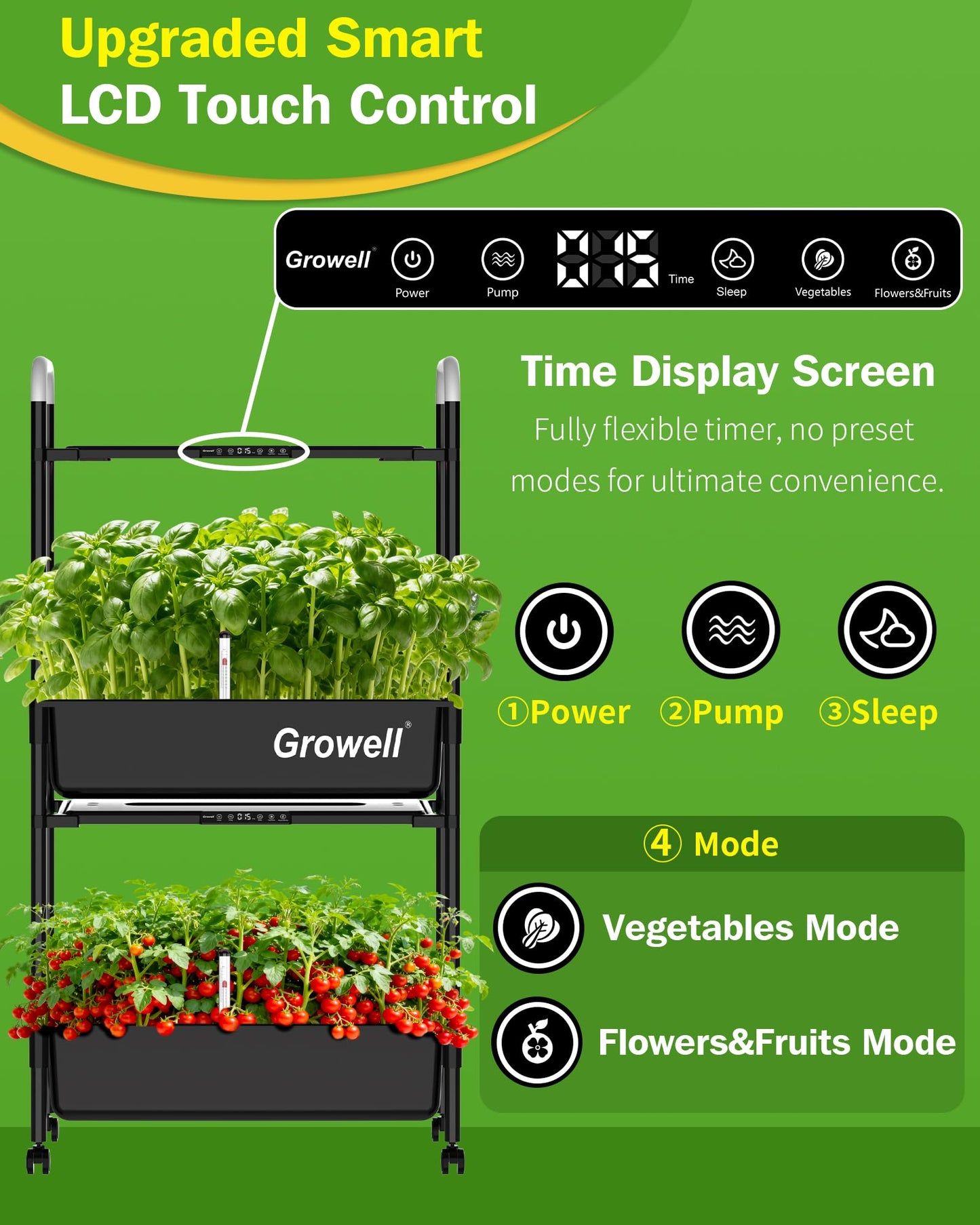 Growell Large Hydroponics Growing System Kit, 54 Pods Vertical Indoor Herb Garden Kit with LED Grow Light & Independent Water Pump, 28L Movable Indoor Planter Perfect Gardening Gifts (2 Tier-Black)