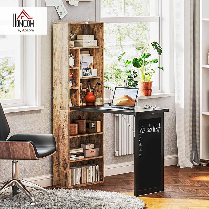 HOMCOM Foldable Convertible Writing Table, Wall Mounted Space-Saving Computer
