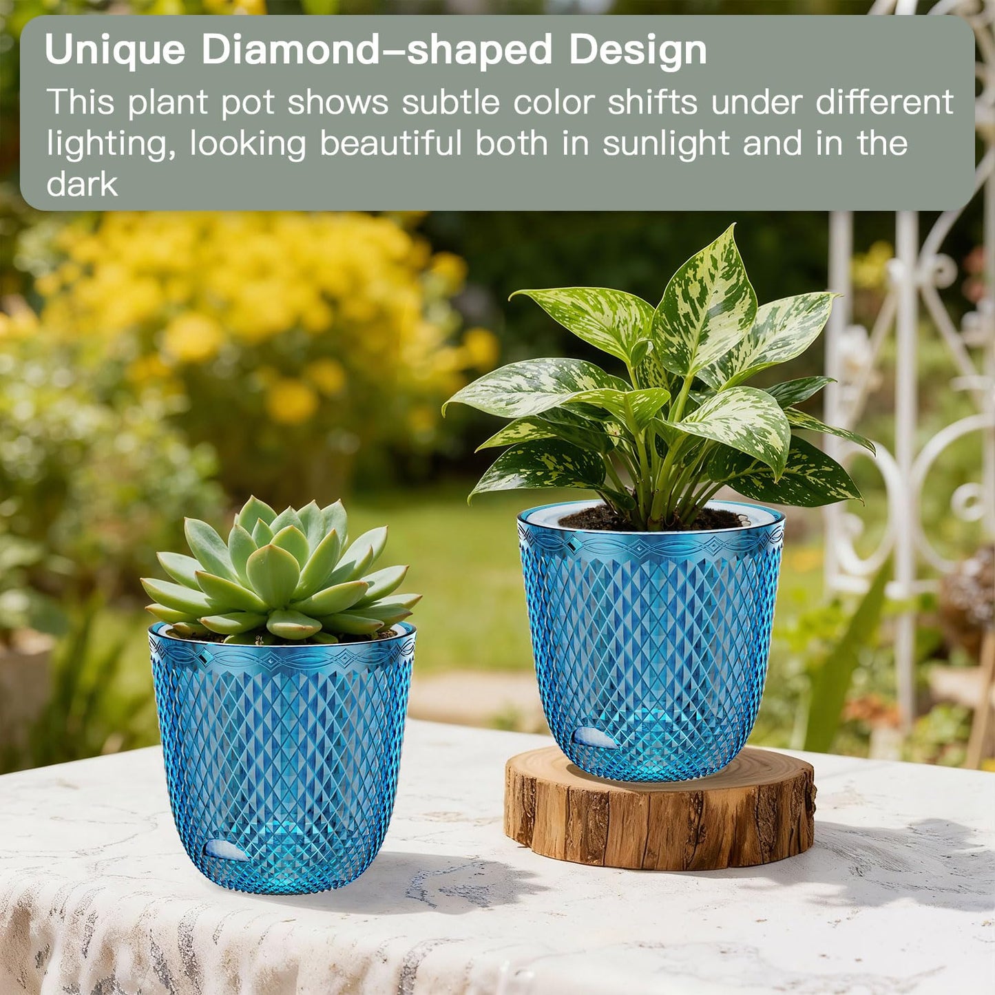 QCQHDU 2 Pack Self Watering Pots, 5.7 Inch Flower Pots with Drainage Holes and Water Filling Port, Plastic Garden Planter for Indoor Outdoor Plants (Klein Blue)