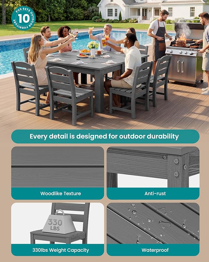 SERWALL Outdoor Dining Set for 8 – HDPE Patio Set