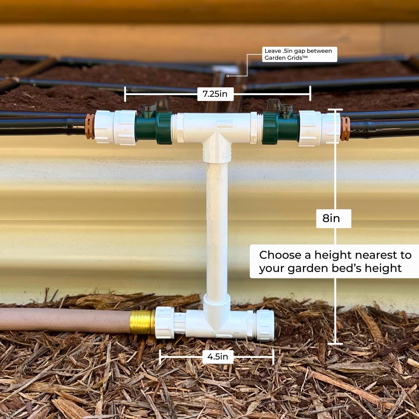 Garden Grid Manifold - 8" Tall, Double Style | Link All of Your Garden Grids So They Water Together | Ideal for Side-By-Side Garden Grid Connections