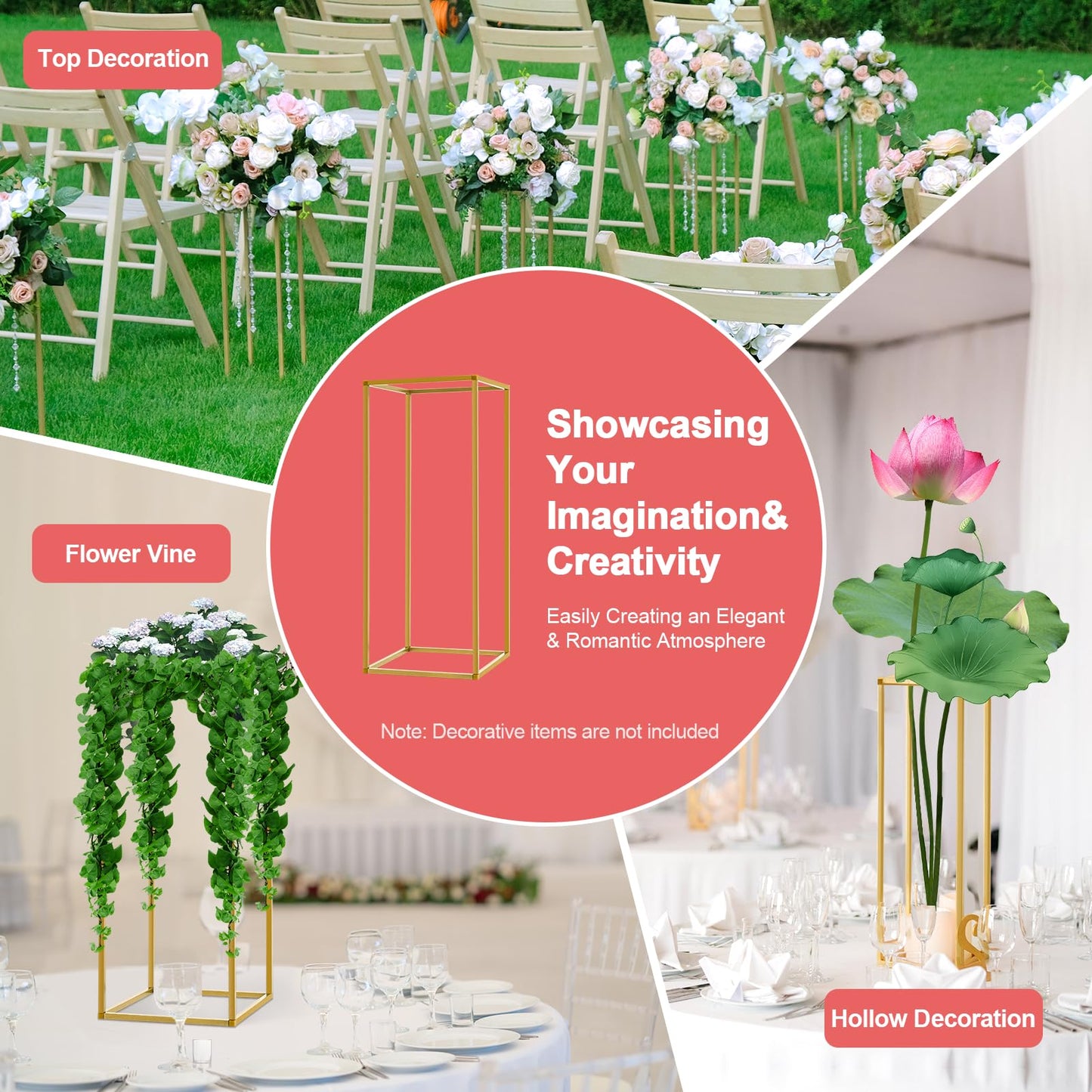 10 PCS 23.6inch Gold Column Wedding Flower Stand, Flower Floor Vase Display Rack, Wedding Centerpiece Flower Vase for Table, Tall Flower Holder for Home Party Wedding Decorations