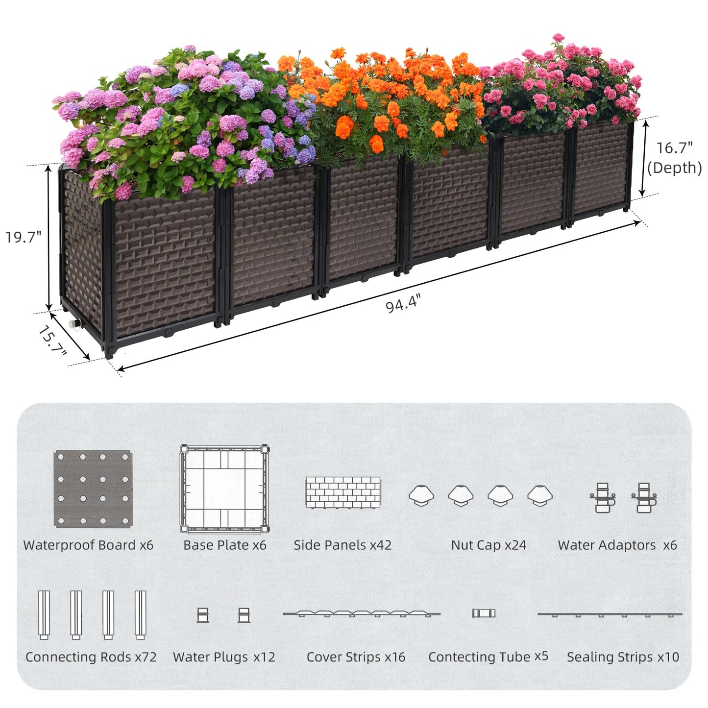 Large Planters for Outdoor Plants - Deepened 20" H, Raised Beds for Gardening Self Watering, Elevated Planter Box with Legs, Rectangular Garden Planters for Outdoor Plants Flowers, 94.4"L x 15.7"W