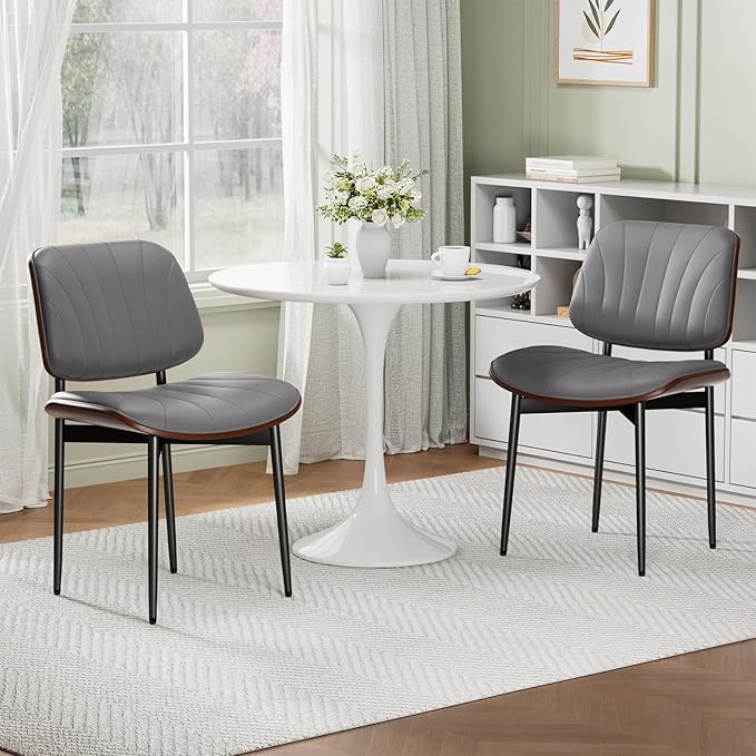 REONEY Dining Chairs Set of 4, Mid-Century Modern Upholstered PU Leather Chairs