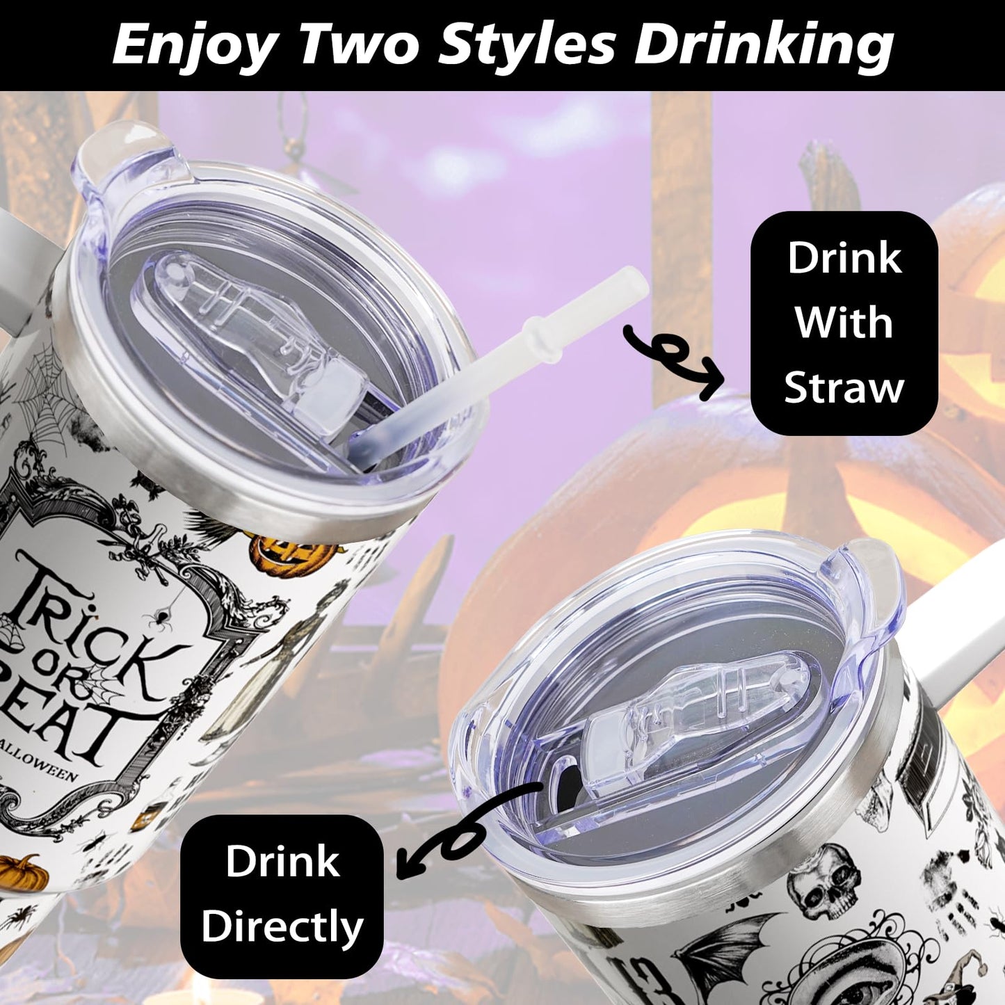 qoepfnsh Halloween Tumbler 40 oz Tumblers with Handle and Straw Goth Gothic Stainless Steel Insulated Coffee Cups Mugs Halloweens Gifts Stuff for Women Girls