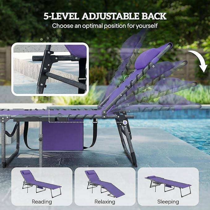 Outsunny Folding Chaise Lounge Chair Outdoor Tanning Chair