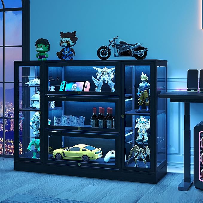 Display Cabinet with Acrylic Glass Doors, Extra Wide Curio Cabinet with LED