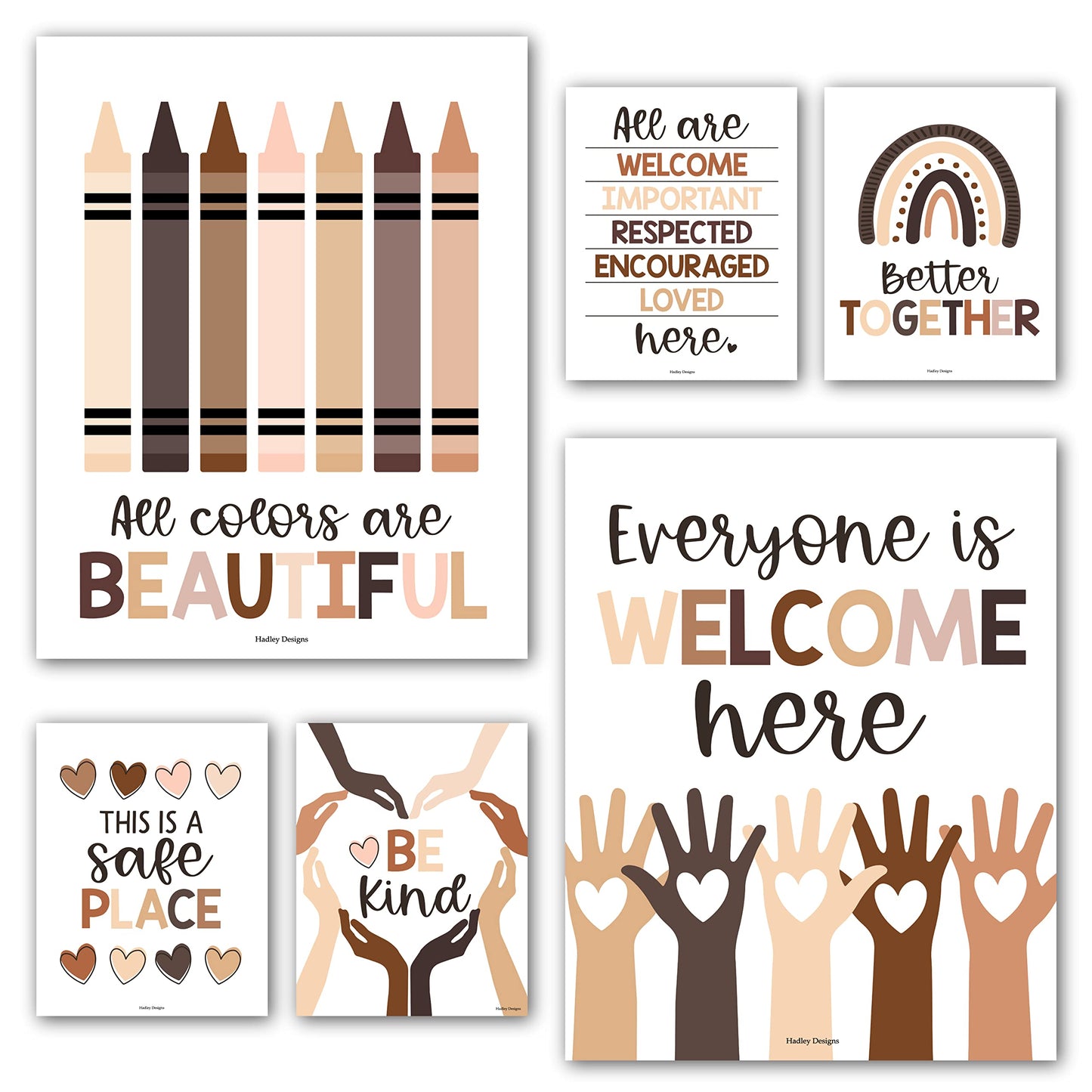 Hadley Designs Diversity Posters For Classroom Elementary –6 Inclusive Everyone Is Welcome Classroom Decor, Safe Space Sign Preschool Kindness Posters For Classrooms, Neutral Multicultural Poster