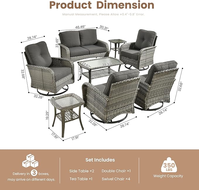 Weaxty 8 Pieces Outdoor Patio Furniture Sets
