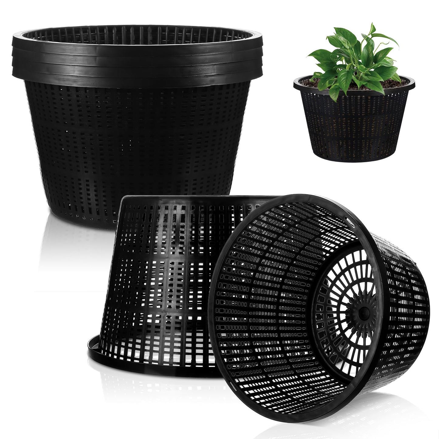 mekueeex 6 Pcs Hydroponic Baskets Aquatic Black Plastic Garden Mesh Net Pot Hydroponic Pots Slotted Pond Basket Aquarium Plant Pots for Lily Hydroponic Nursery Grow Planting Supplies