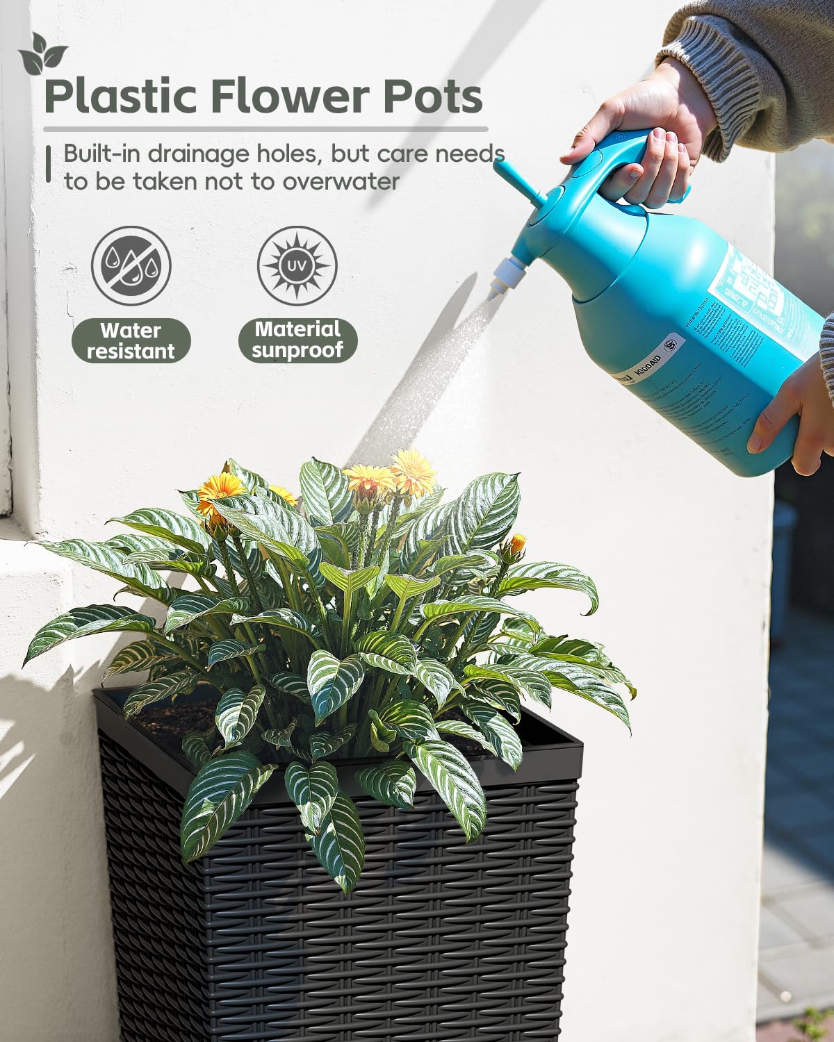 Greesum 23 Inch Tall Plastic Planters (Set of 2), Large Outdoor Flower Pots with Detachable Inner Pot & Drainage Holes for Plants, Trees, Patio, and Garden, Black