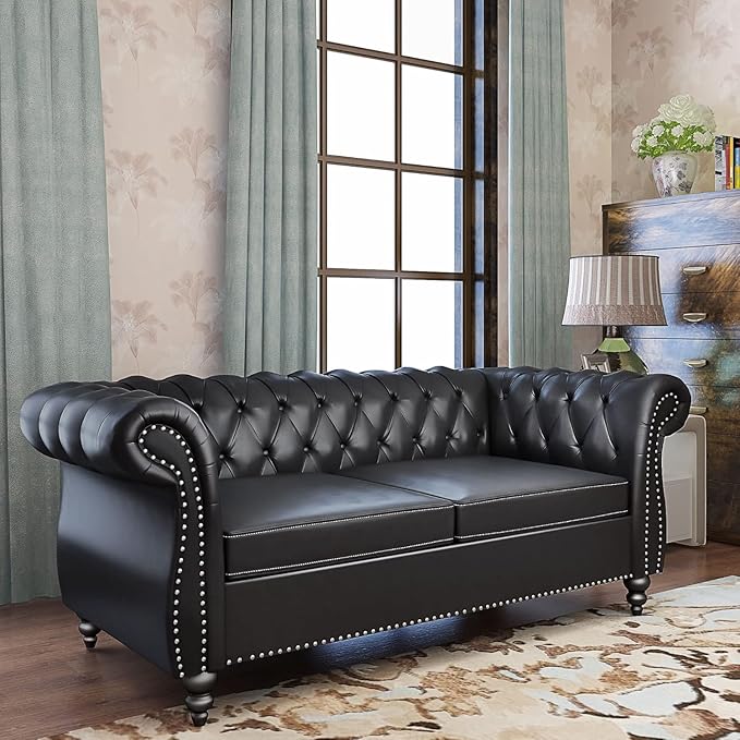 Mid-Century 2 Seater Sofa, Faux Leather Loveseat
