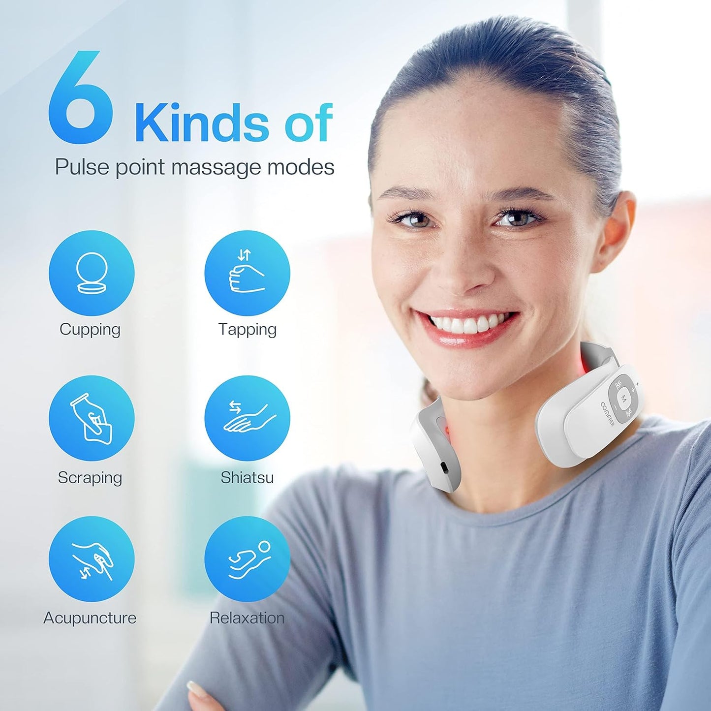 COMFIER Portable Heated Neck Massager, EMS Intelligent Electric Neck Massager with Heat and 3D Electrode Pads for Women Men