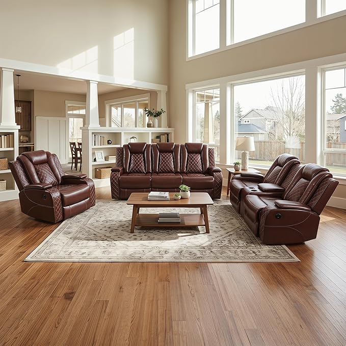 3-Piece Leather Power Recliner Sofa Set