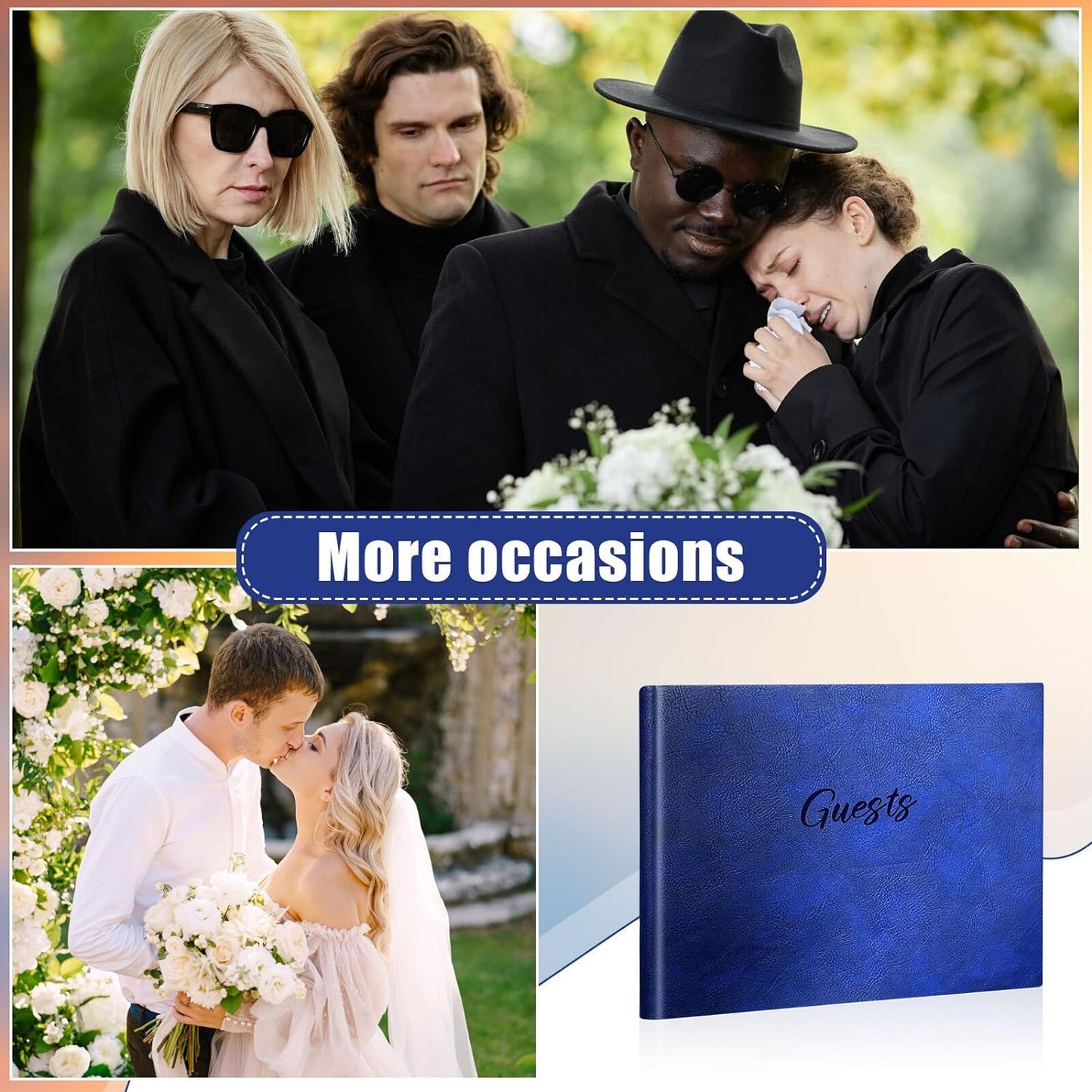 Leather Guest Book and Pen Stand Set, 10.5" x 8" Embossed Guests Sign in Book Registry Book for Funeral, Wedding Reception, Vacation Homes and Events, 80 Sheets (Blue)