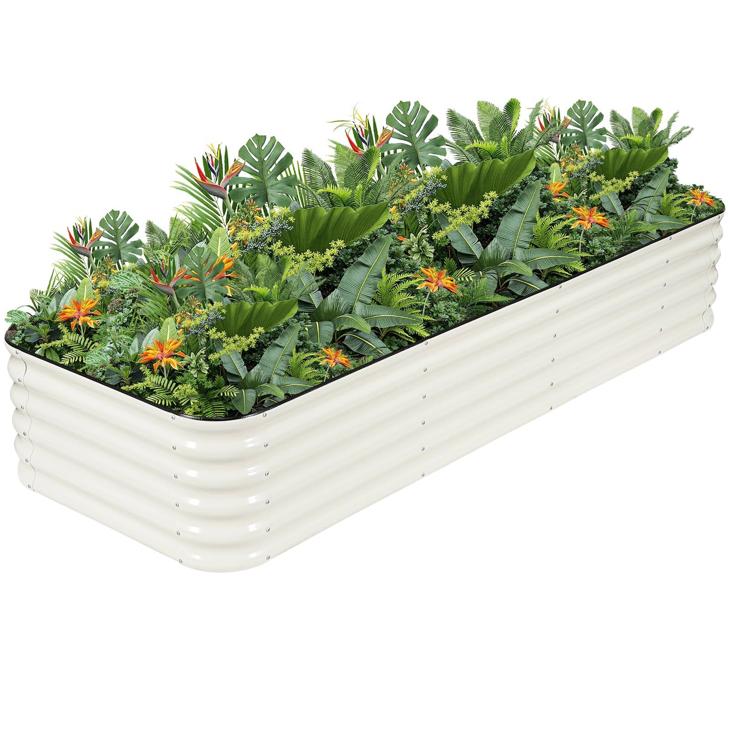 G GOOD GAIN Raised Garden Bed Kit - 5-in-1 Adjustable Galvanized Metal Planter Box with Protective Tape & Gloves & Tools | 8x3x1.4ft Outdoor Raised Bed for Gardening Vegetables, Flowers, Herbs, Green