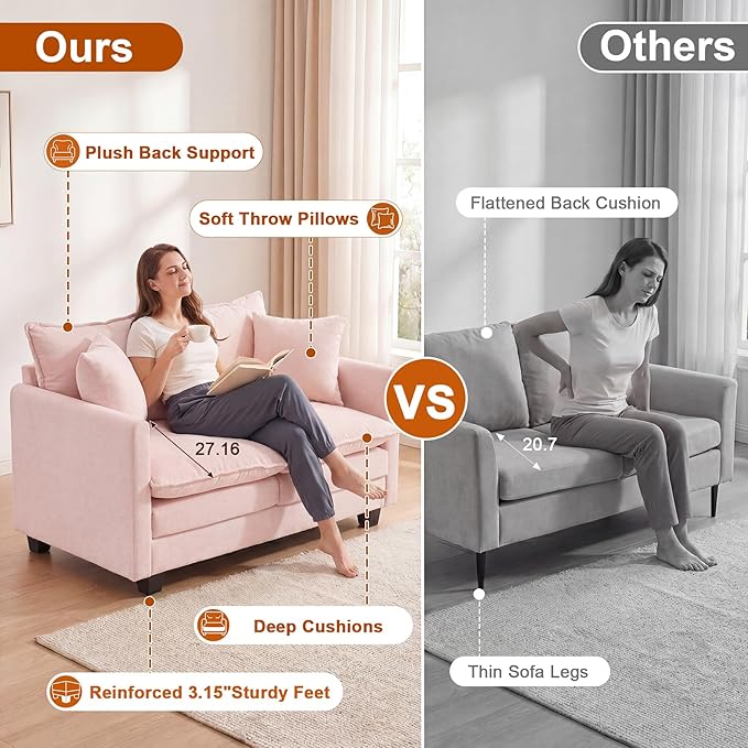 Loveseat Sofa Cloud Sofa Couch 50'', Modern Loveseats 2 Seat Couch 27" Deep Seat