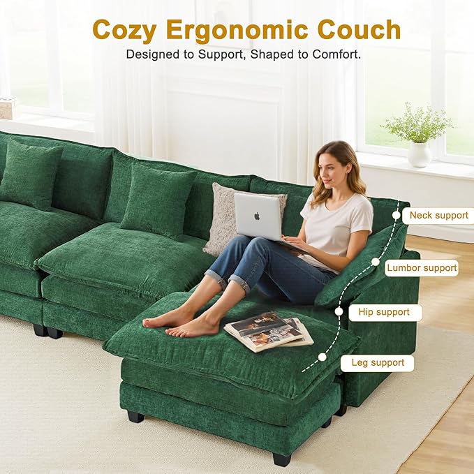 111.4" L-Shaped Cloud Chenille Sofa Sectional Couch