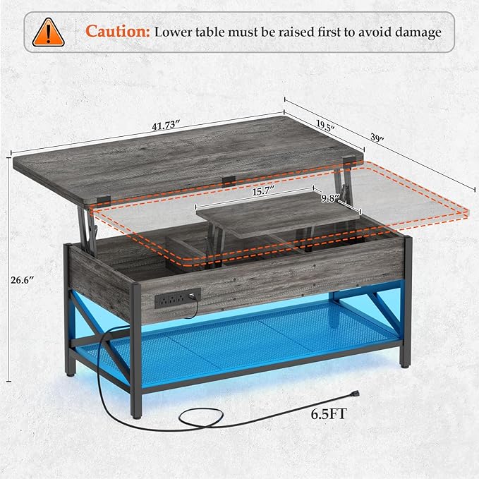 Aheaplus Coffee Table Lift Top Multi-Function Coffee Table Converts to Dining