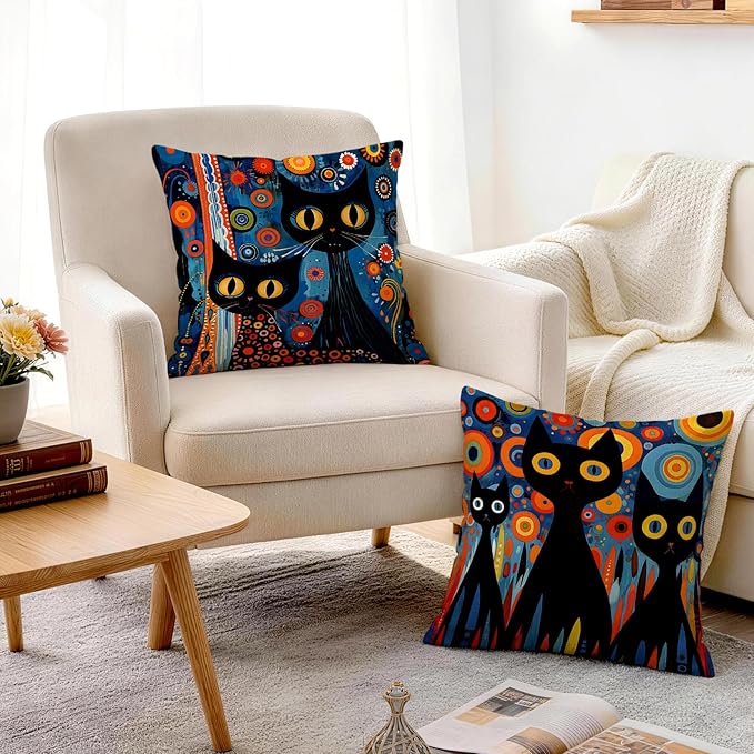 OBSEDE Black Cat Abstract Art Decorative Throw Pillow Covers 18 × 18 in
