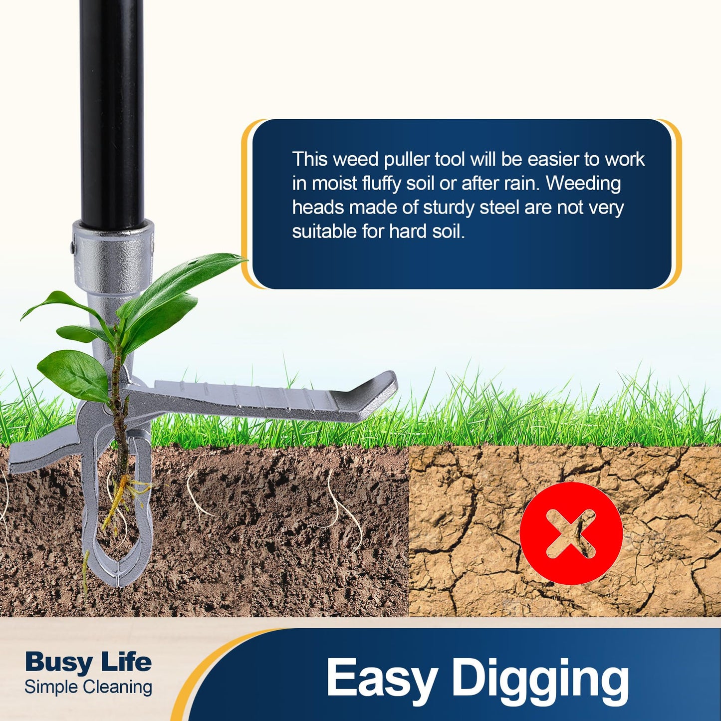 Yocada Weed Puller Tool Stand Up Weed Remover Tool with 4 Claw Steel Head Weeder Tool Long Handle Garden Hand Weeding Tool Easily Remove Weeds Roots Without Bending Pulling Kneeling 62.59"