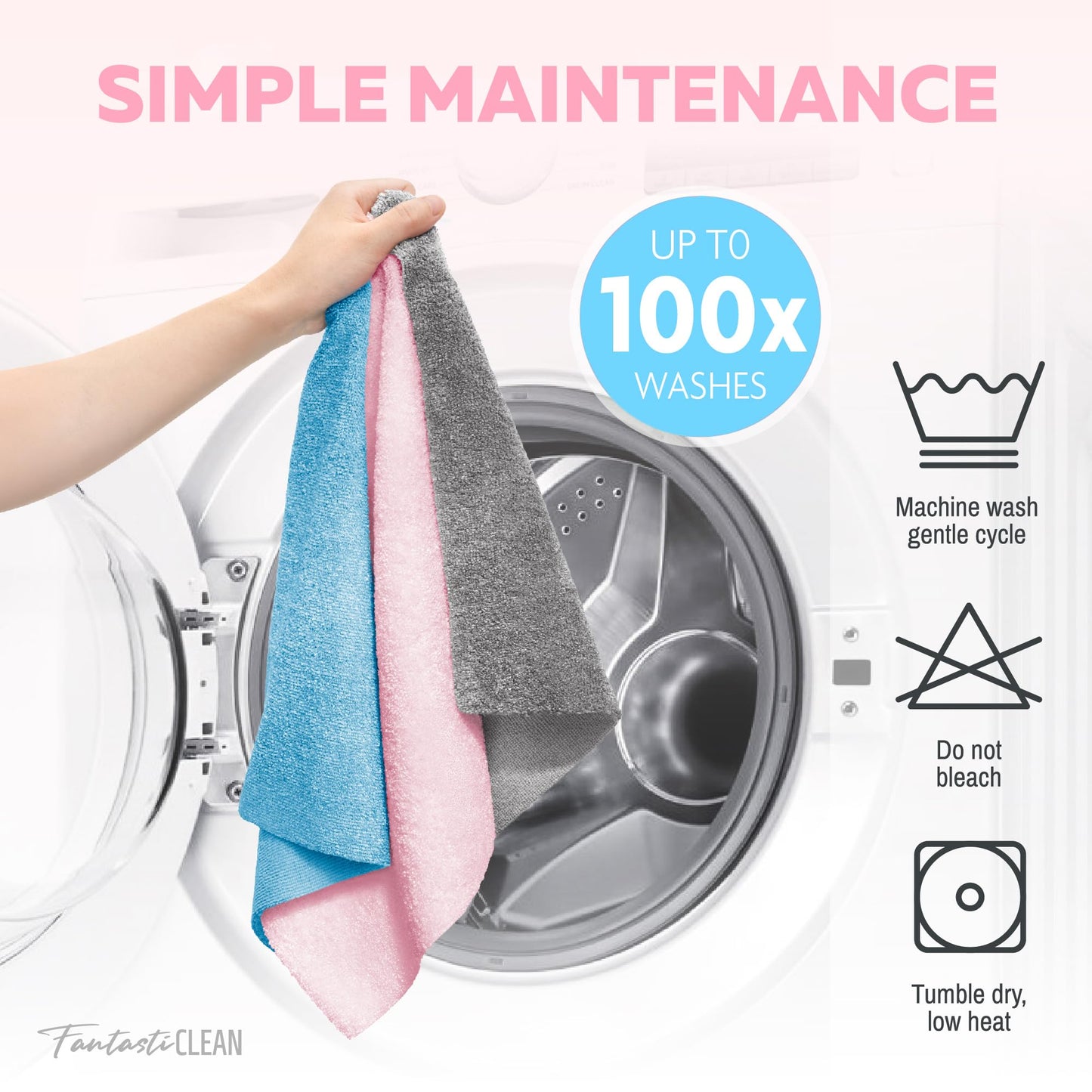 Fantasticlean XL Tear-Away Microfiber Cleaning Cloth Roll, 16'' by 16''- 36 Sheets, Thick & Large Detailing Towels, Ultra Absorbent, Lint-Free Reusable Wipes for All-Around Cleaning (Glossy Pink)