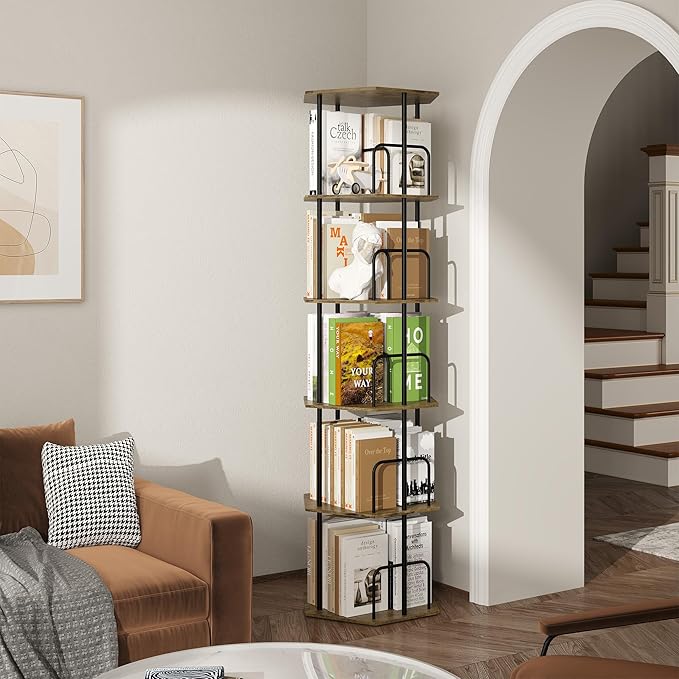 SUNMORY 5 Tier Rotating Bookshelf Tower, Revolving 360 ° Spinning Bookcase