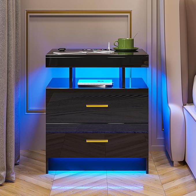 HNEBC Auto LED Nightstand with Wireless Charging Station & USB Ports, High