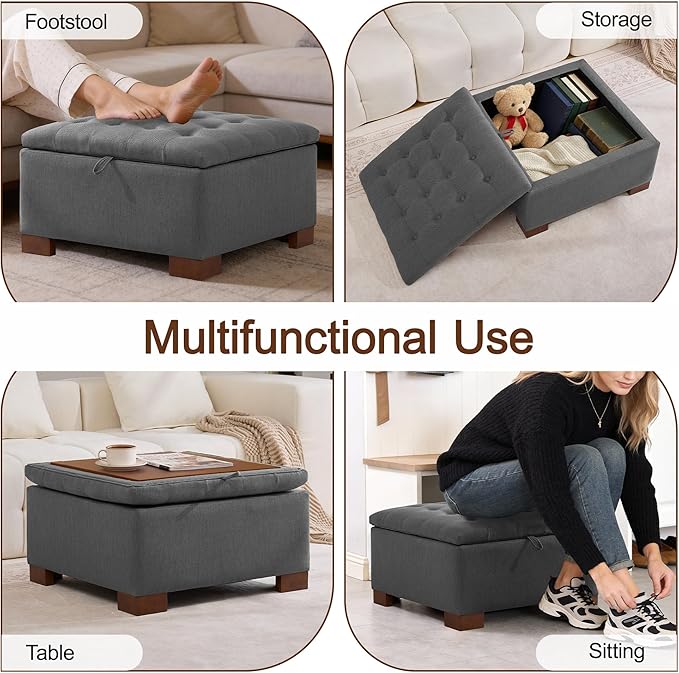 WUTUTUEE 30" Fabric Square Storage Ottoman