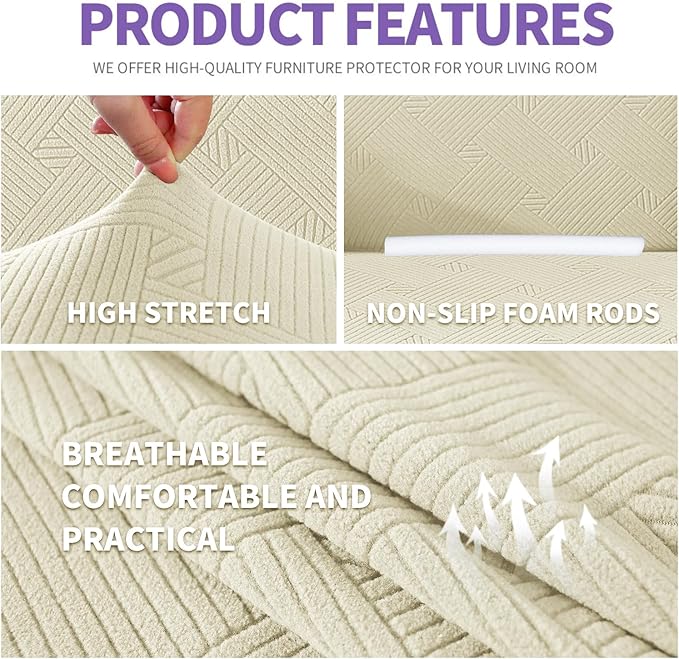 ZNSAYOTX Oversized Super Stretch Couch Cover, New Striped Sofa Covers