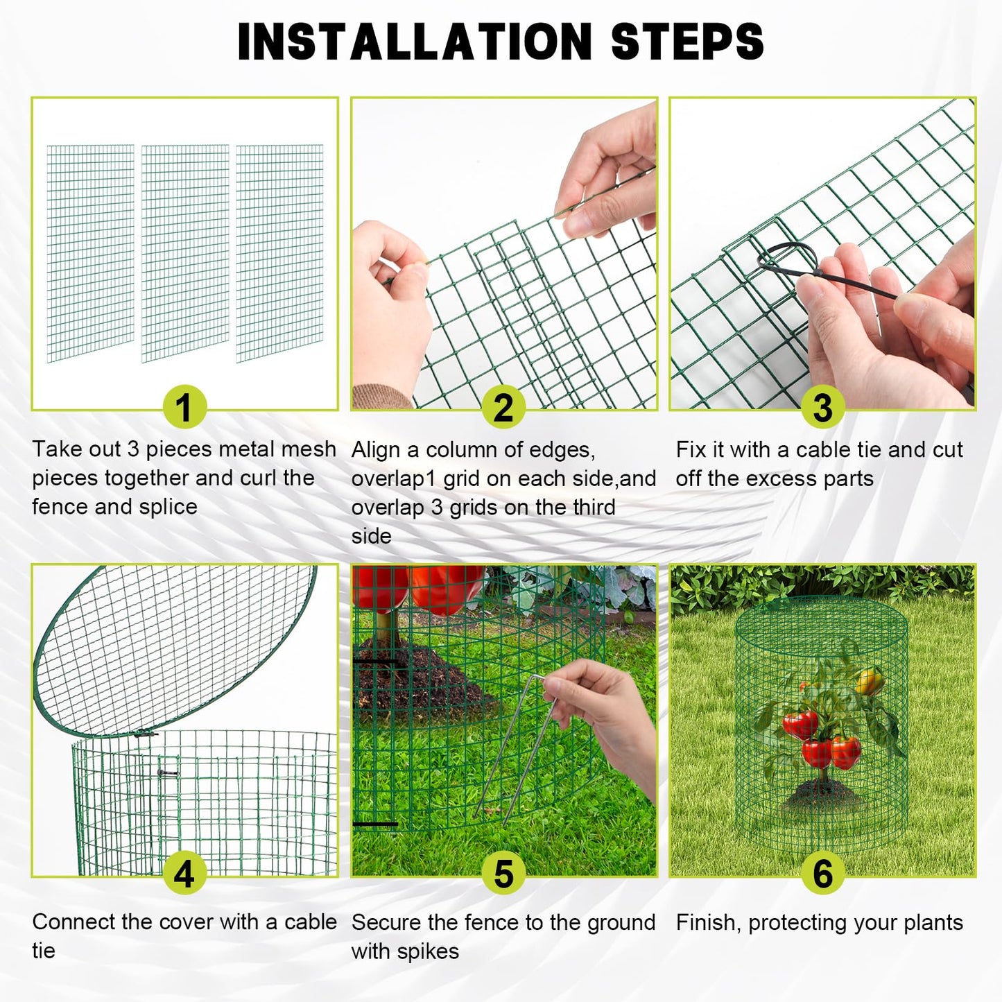 succulentlovers 6 Packs 13"x 16" Wire Plant Protector from Animals, Plant Protector Cages with Detachable Covers & Zip Ties & Stakes, Chicken Wire Plant Covers for Flower and Vegetables Protection