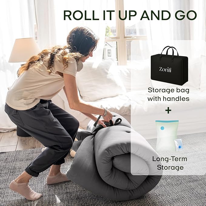 ZonLi Japanese Floor Futon Mattress Full Size 80"x 54", 100% Cotton Cover 2.5''