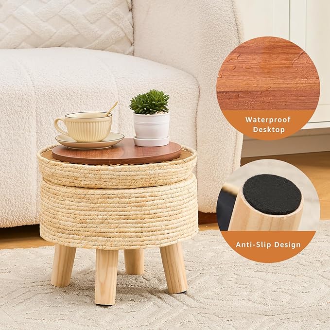 Cpintltr Storage Ottoman Poufs Handwoven Footstool Natural Seagrass Round