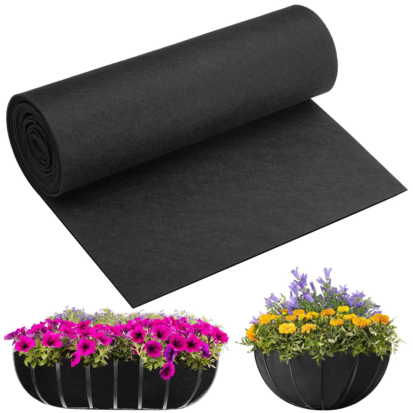 Adnee 118 x 14 Inch Non Woven Flower Pot Liner Roll-Black Felt Hanging Basket Liners Roll-Microgreens Growing Mat Roll for Garden Planter Window Hanging Flower Basket Indoor Outdoor