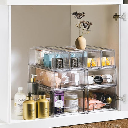 Sorbus Medium Clear Stackable Storage Drawers – 2-Pack Plastic Organizer Bins with Handles – Stackable Pull-Out Storage Drawers for Closet, Pantry, Office, Bathroom, Craft, and Toy Organization