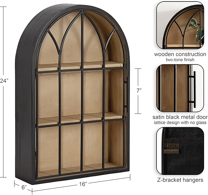 Kate and Laurel Megara Decorative Wooden Hanging Arched Wall Cabinet