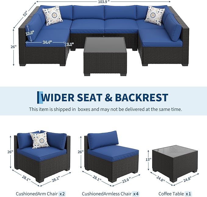 GarveeHome 7-Piece Modular Outdoor Patio Set, Sectional Rattan Wicker Sofa