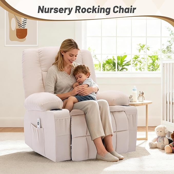 Rocker Recliner Chair with Massage and Heat, Nursery Rocking Chairs