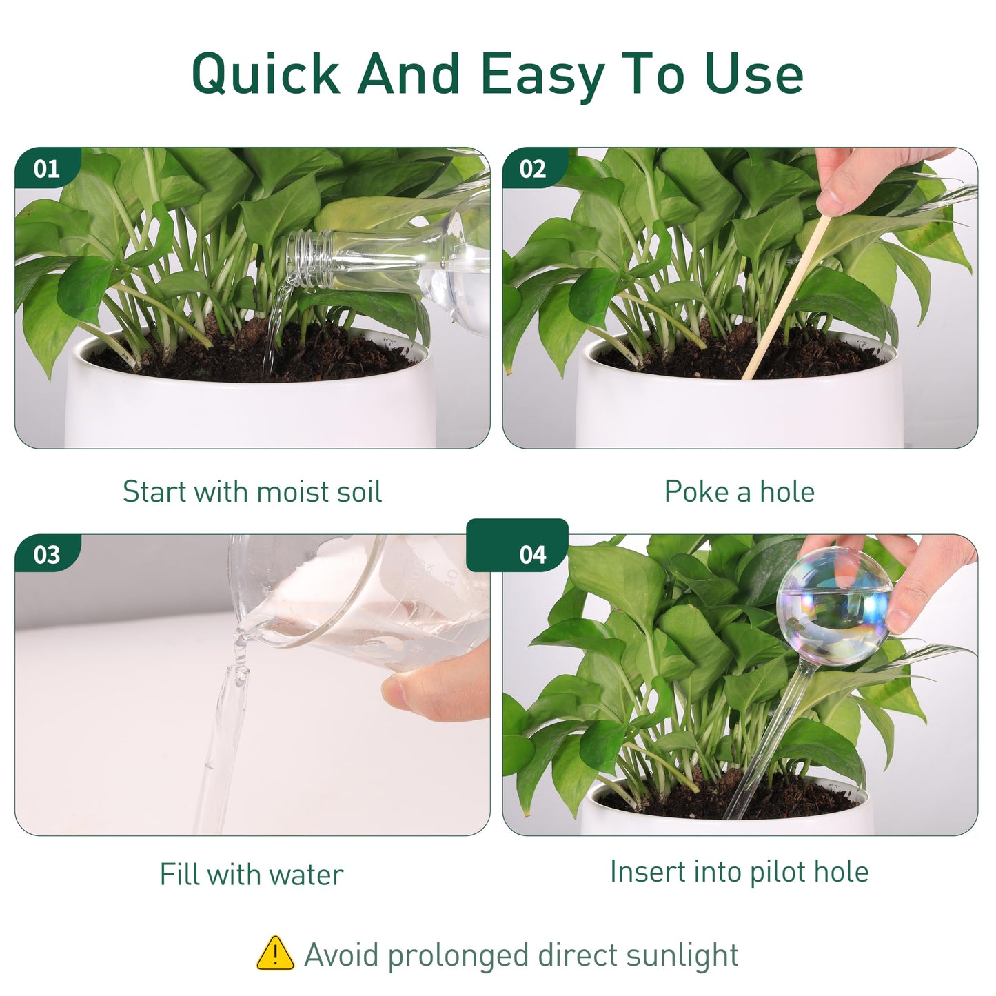 Soilagua Large Extra-Thick Clear Glass Plant Watering Globes, Rainbow Gradient Self Watering Devices for Indoor & Outdoor Plants, AutomaticWaterer Spikes, Perfect for Daily or Vacation Use, 2-Pack