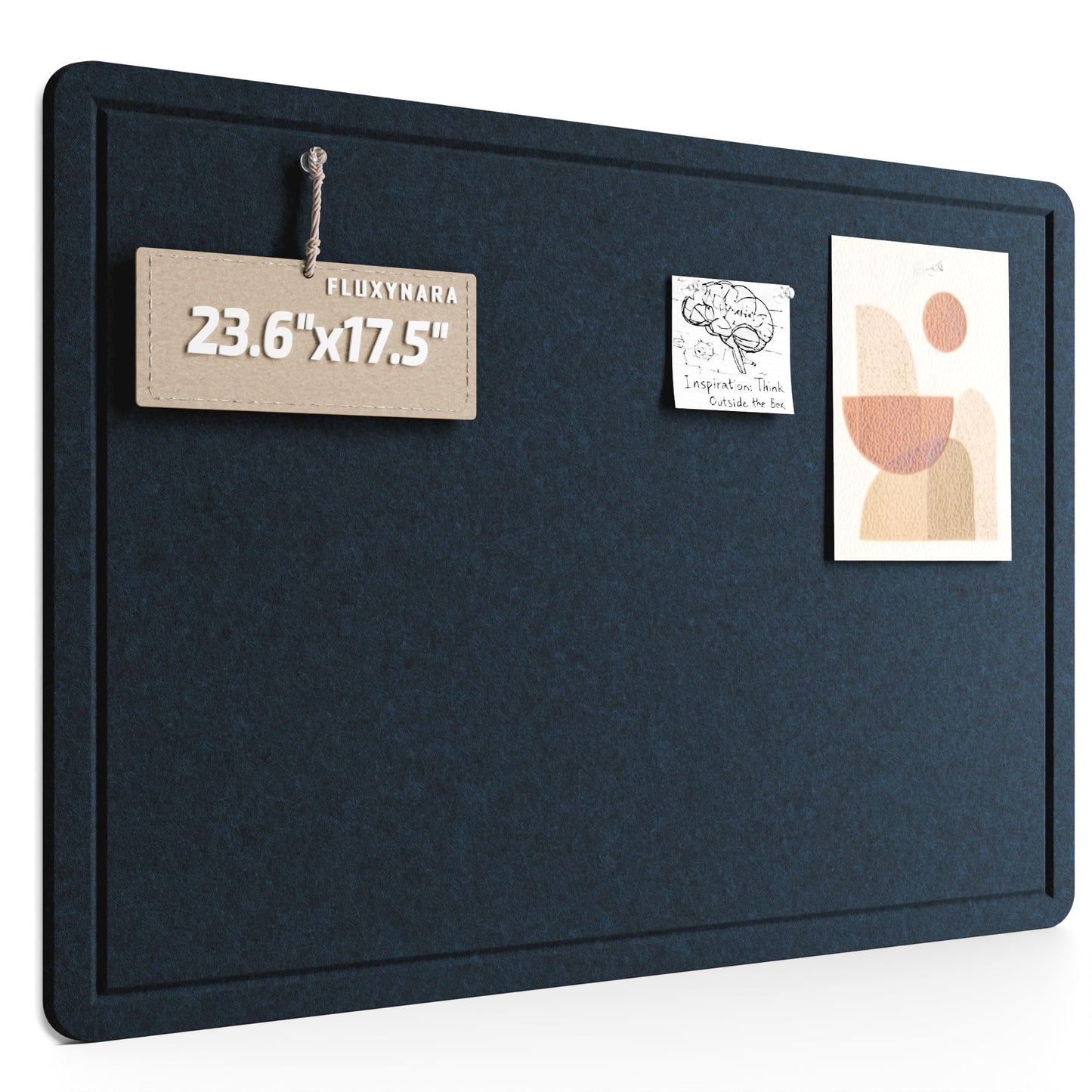 Fluxynara Bulletin Board, 23.6" x 17.5" Cork Board Alternative with 12 Safe Removable Adhesive Tabs, Foldable Felt Pin Board for Home Office, Classroom, Bedroom,Entryway for Walls—Carbon Blue
