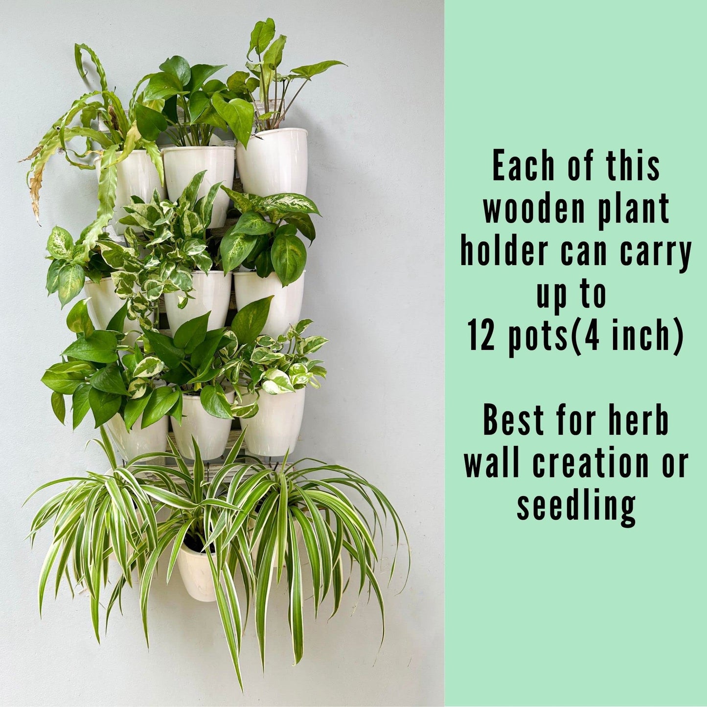 ShopLaLa Wooden Wall Planter - 2 Pack Wall Hanging Planters for Outdoor Plants Rustic White Wall Mounted Wood Ladder for Flower Pots Holder Vertical Herb Garden System Green Decor 23.6" (60cm)