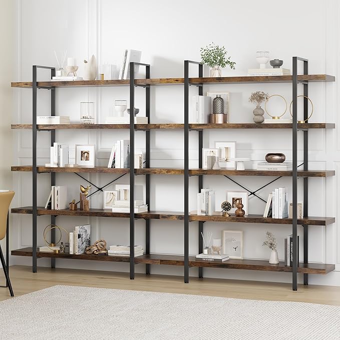 OtterOasis Bookshelf Set of 2, Heavy Duty 5-Tier Industrial Bookcase, 120lbs