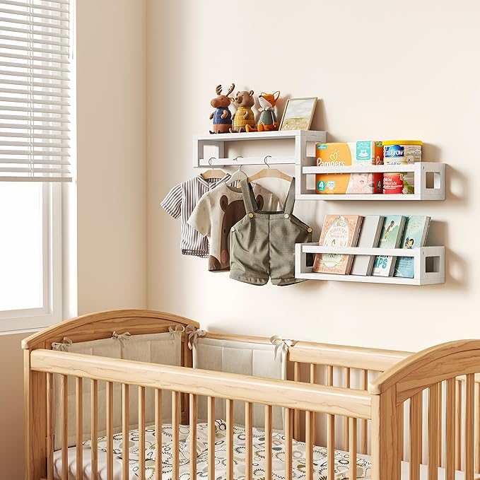 TidyCorner Upgraded Thick Floating Shelves, Solid Wood Bookshelf